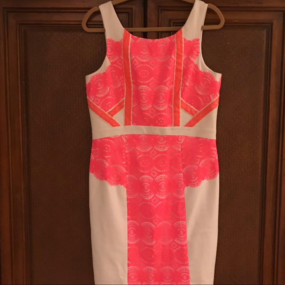 Gianni Bini ivory and hot pink lace dress - Picture 1 of 5